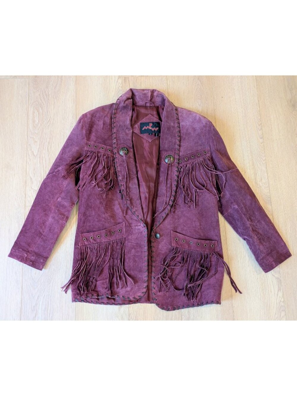 Vintage Burgundy Purple Suede Fringe Jacket Western Boho Festival Leather Coat